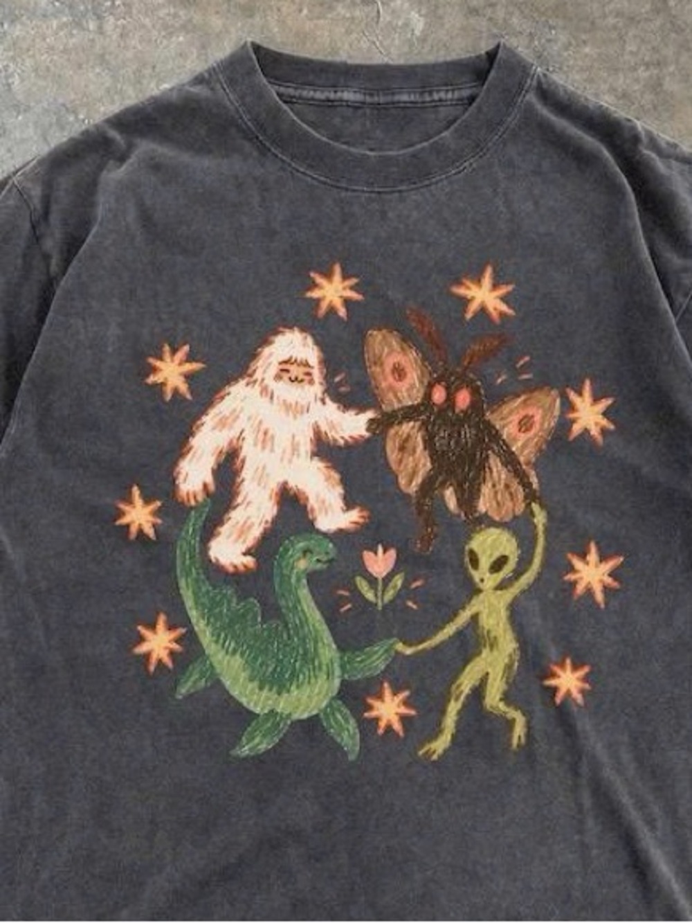 Charcoal Tee with Green Dinosaur, Pink Sasquatch & Olive Alien - Picture 2 of 2
